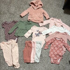 Carters baby girl onesies, pants, tops, sweater bundle